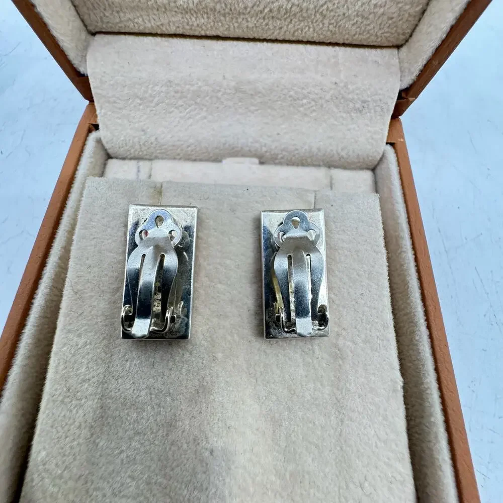 Vintage 925 Sterling & Red Coral Rectangular Clip-on Earrings